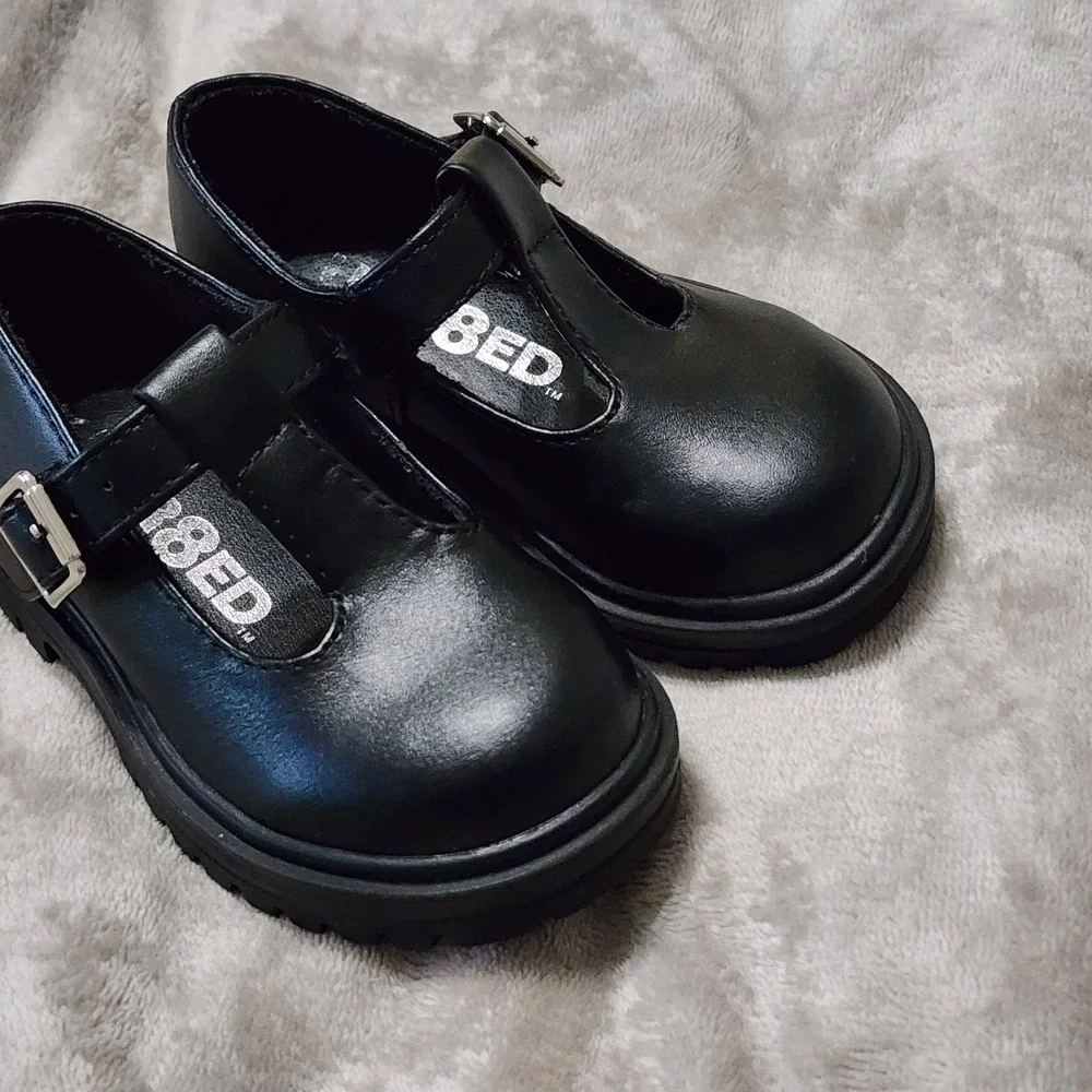 Unr8ed Girls Mary Jane Style Black Size 6M Velcr Classic Ruffle Socks Or Tights